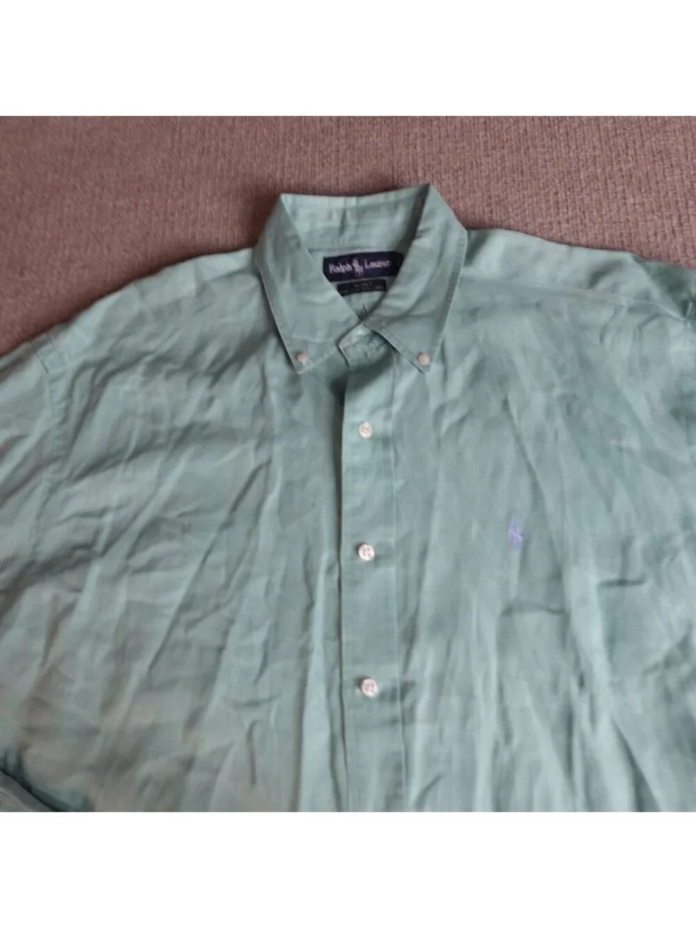 Polo Ralph Lauren Mens Shirt Large Blue Green Teal Blake Silk Linen Blend